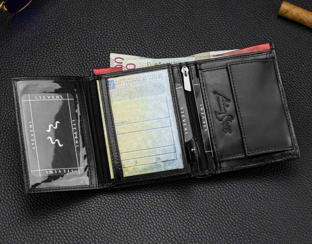 Vyriška natūralios odos piniginė Stevens Z06-326-R, RFID apsauga