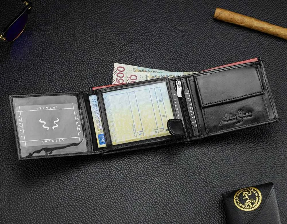 Vyriška natūralios odos piniginė Stevens Z06-325-R, RFID apsauga