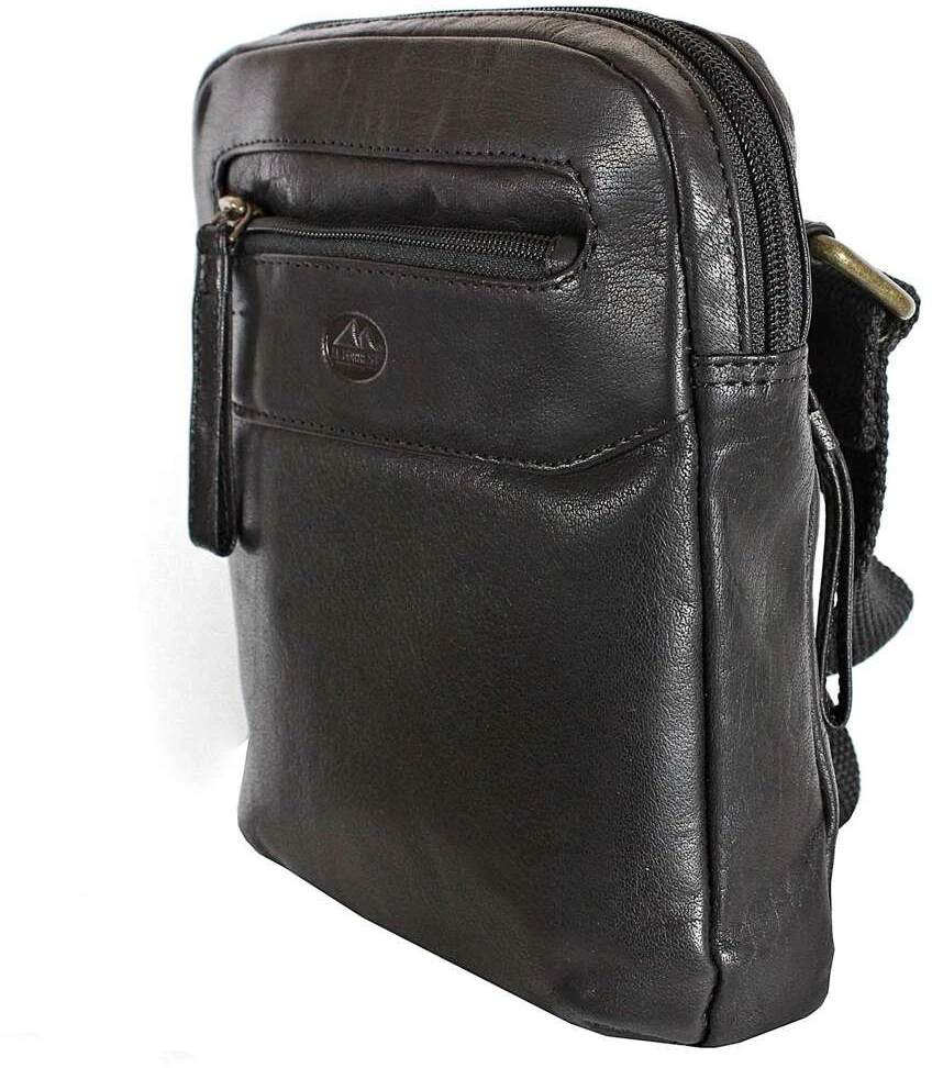 Vyriška odinė crossbody piniginė EL FORREST MB10-61/67, juoda, su auksinės spalvos detalėmis