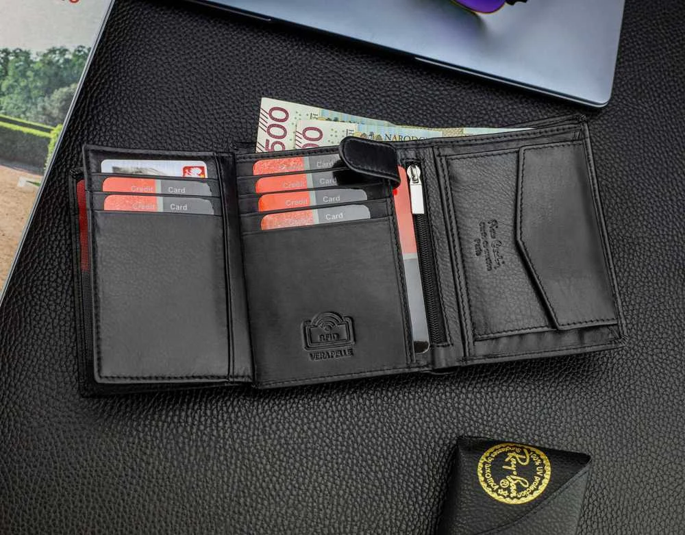 Vyriška odinė piniginė Pierre Cardin, RFID, juoda 623206