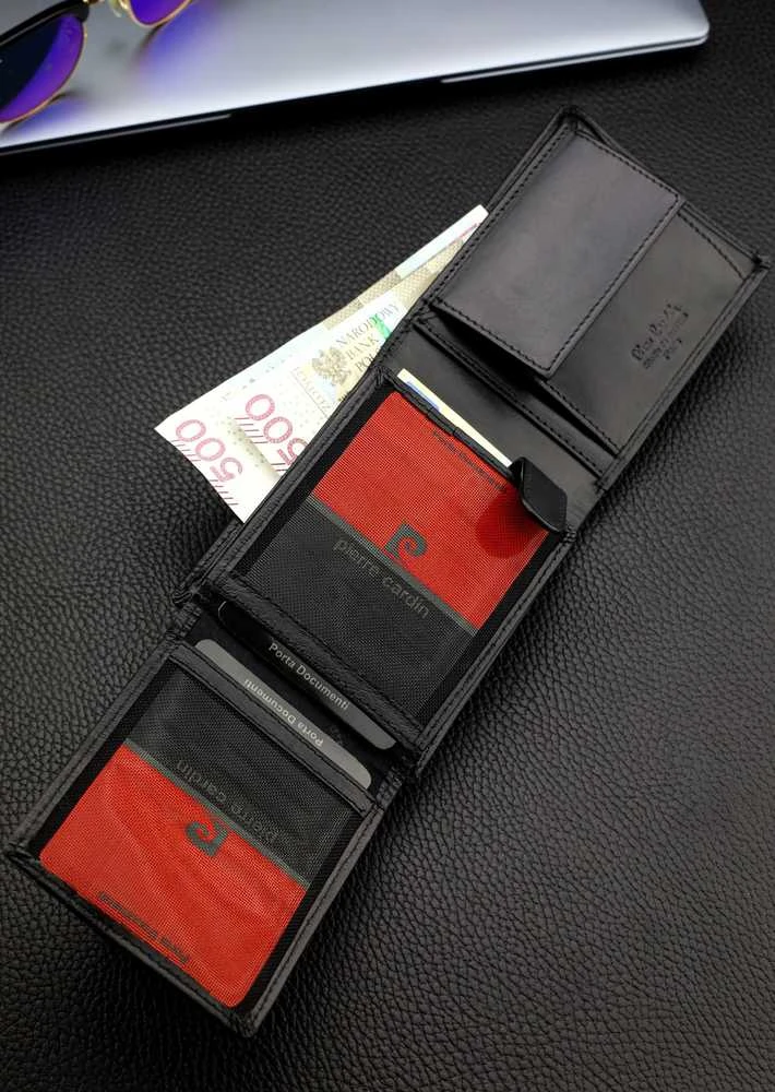 Vyriška odinė piniginė Pierre Cardin YS607, juoda, su RFID apsauga