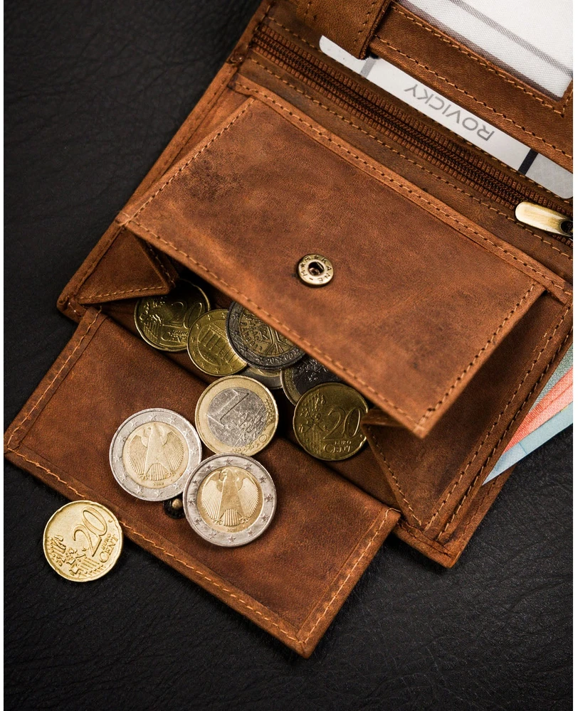 Vyriška odinė piniginė, ruda, su šuns įspaudu