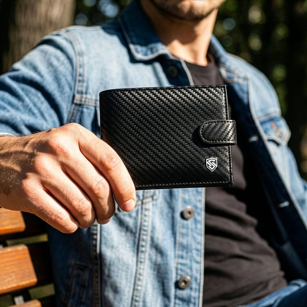 Vyriška odinė piniginė Stevens 325A Carbon, juoda