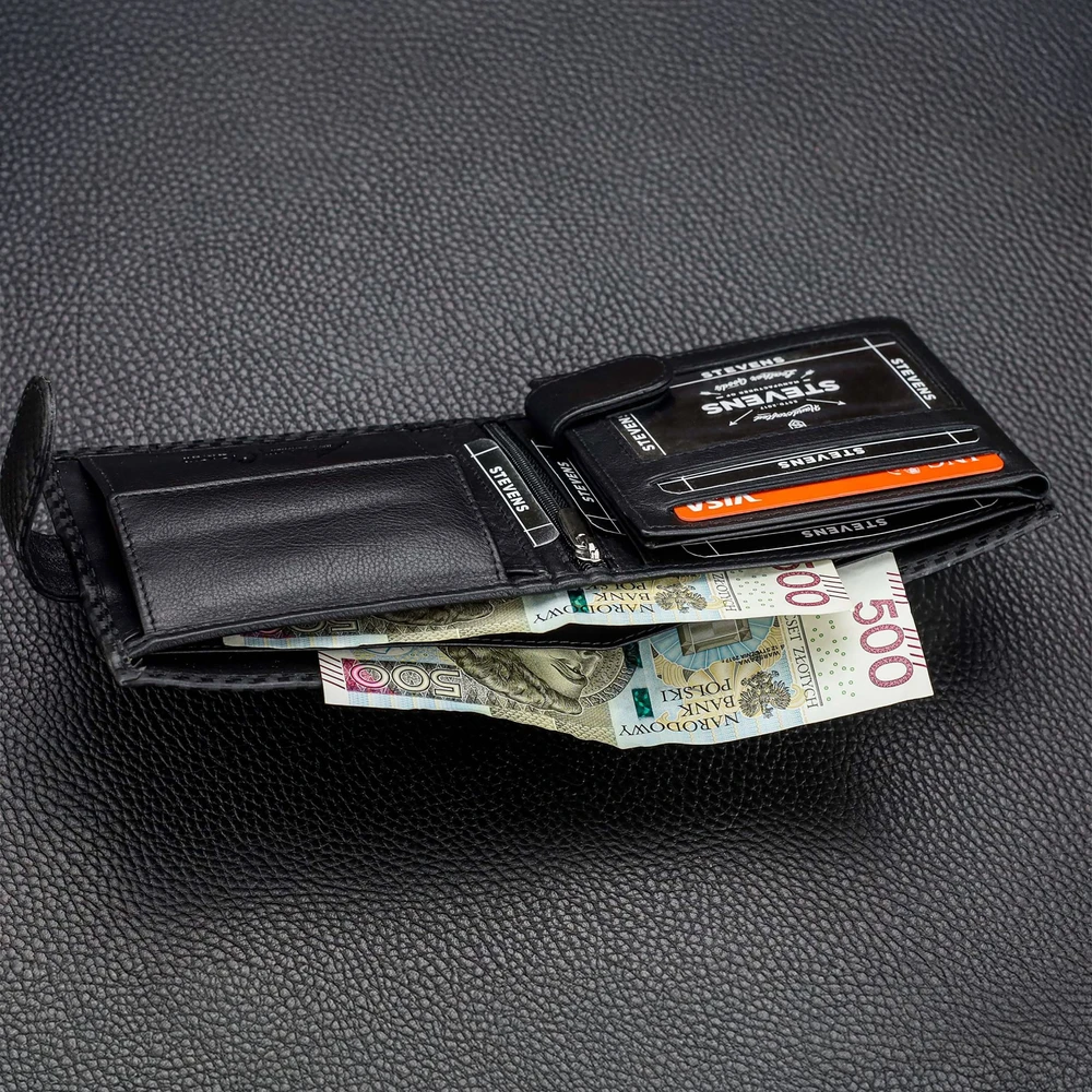 Vyriška odinė piniginė Stevens 325A Carbon, juoda