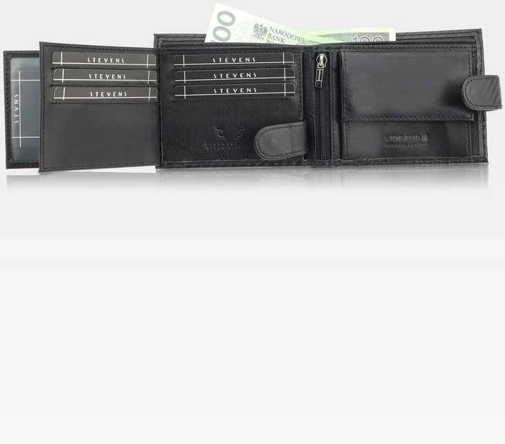 Vyriška odinė piniginė Stevens 325A Carbon, juoda