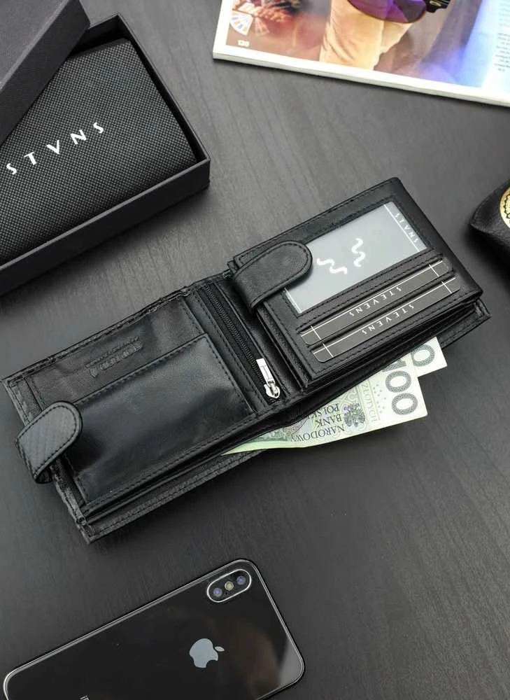 Vyriška odinė piniginė Stevens 325A Carbon, juoda