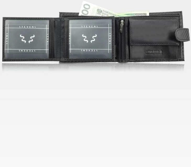 Vyriška odinė piniginė Stevens 325A Carbon, juoda