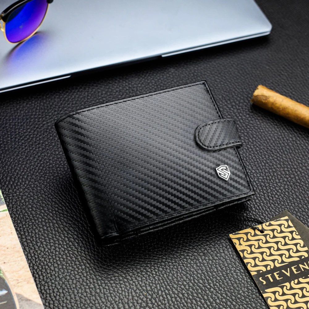 Vyriška odinė piniginė Stevens 325A Carbon, juoda