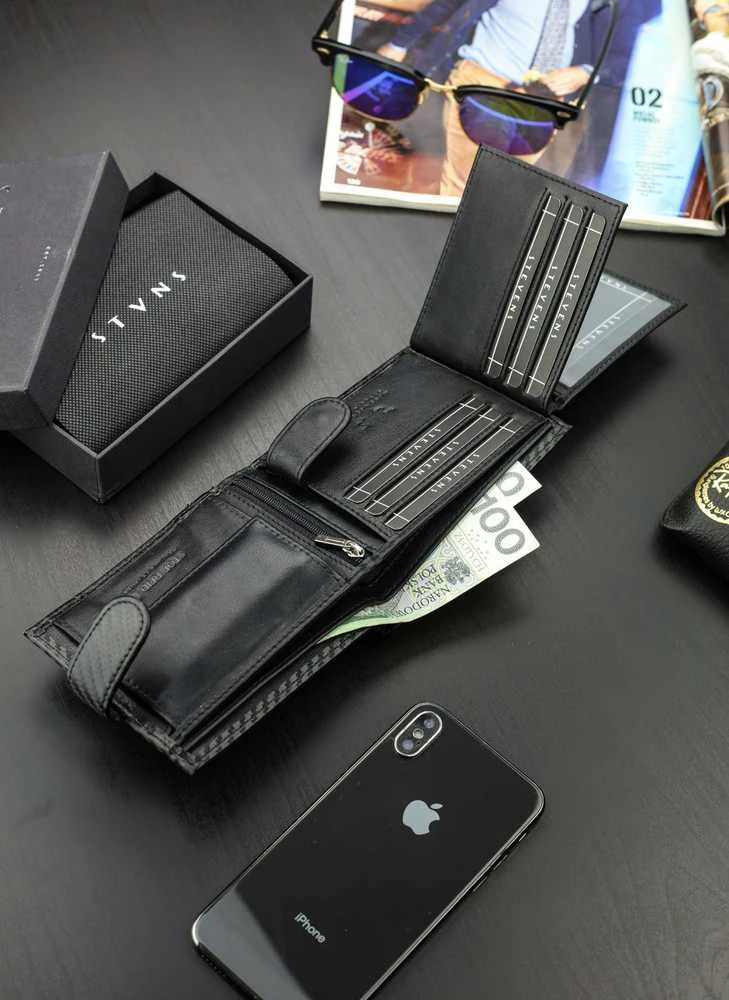 Vyriška odinė piniginė Stevens 325A Carbon, juoda