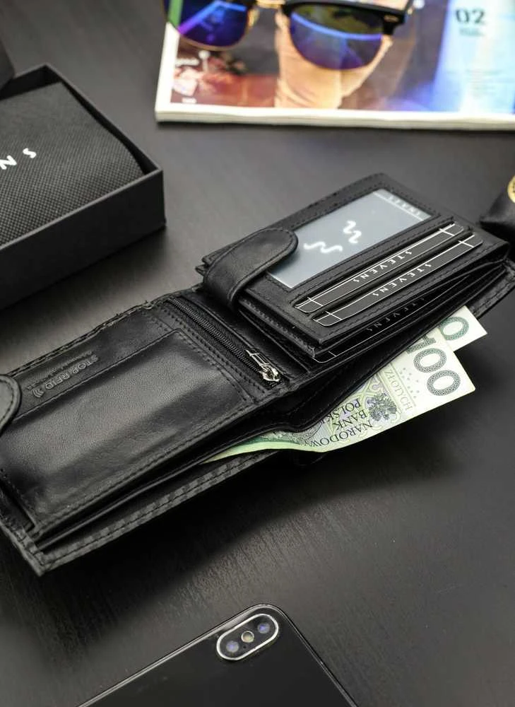 Vyriška odinė piniginė Stevens 325A Carbon, juoda