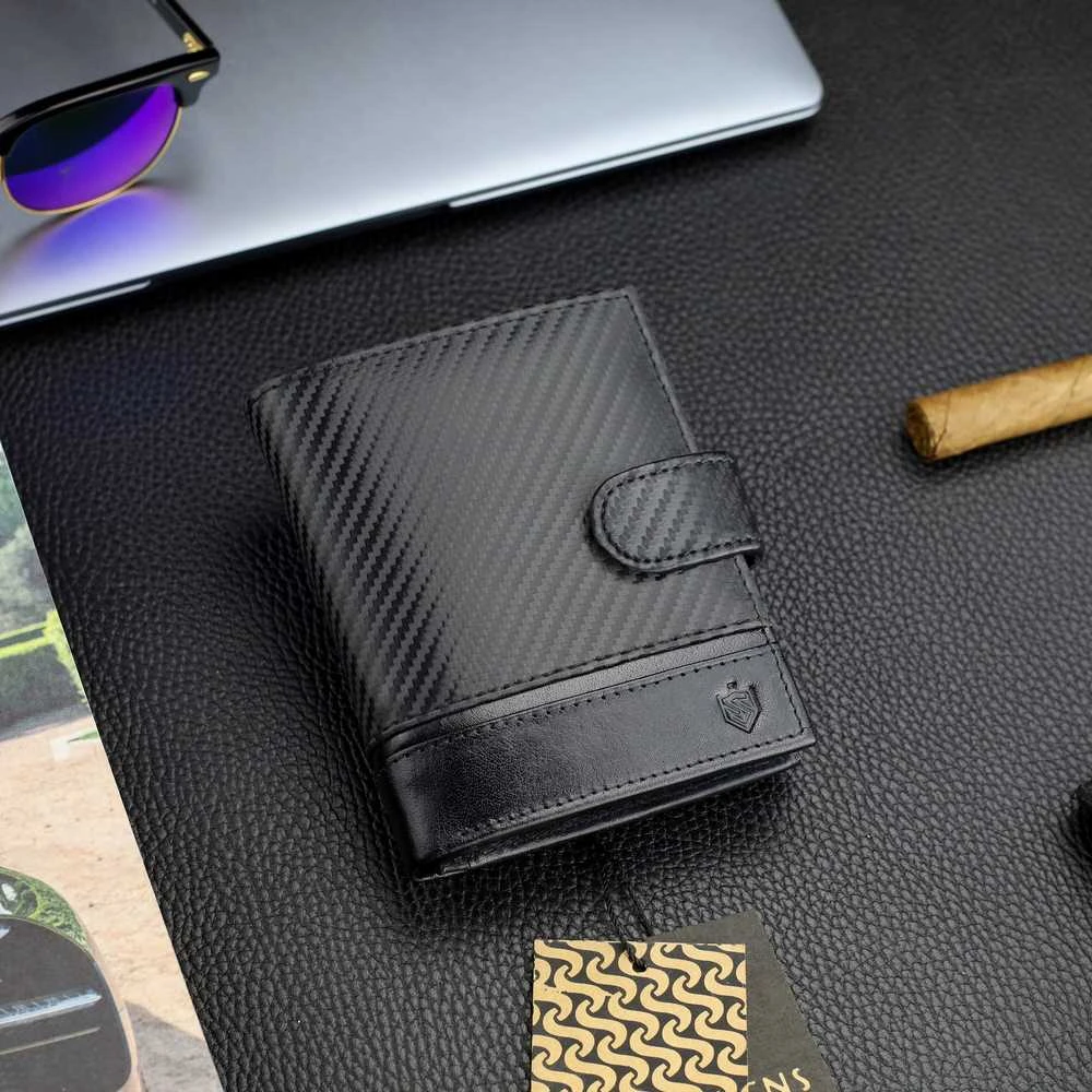 Vyriška odinė piniginė Stevens Carbon, juoda, su RFID apsauga 02-326A-R