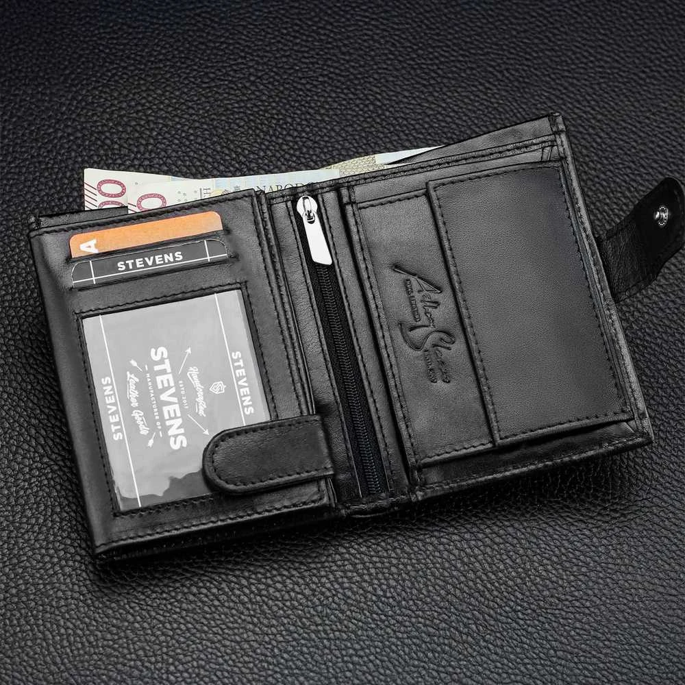Vyriška odinė piniginė Stevens Carbon, juoda, su RFID apsauga 02-326A-R