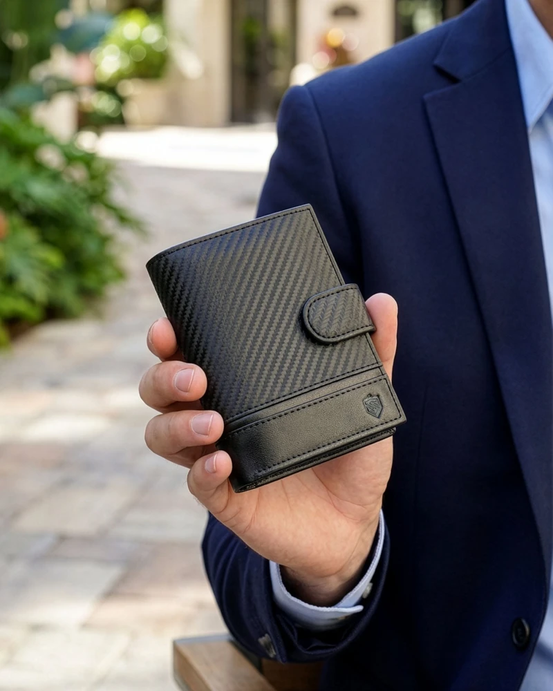 Vyriška odinė piniginė Stevens Carbon, juoda, su RFID apsauga 02-326A-R