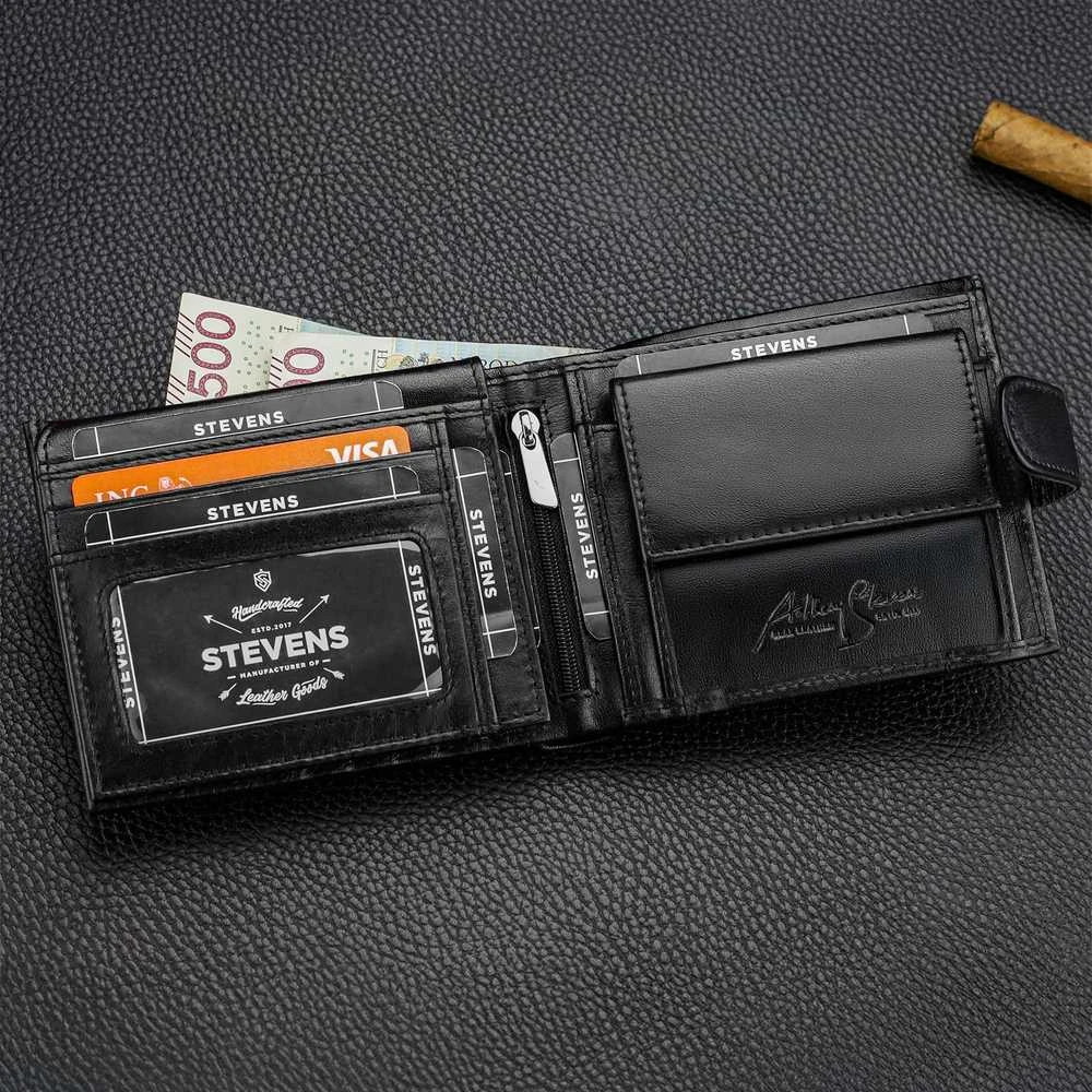 Vyriška odinė piniginė STEVENS, juoda, su RFID apsauga 8888A-R