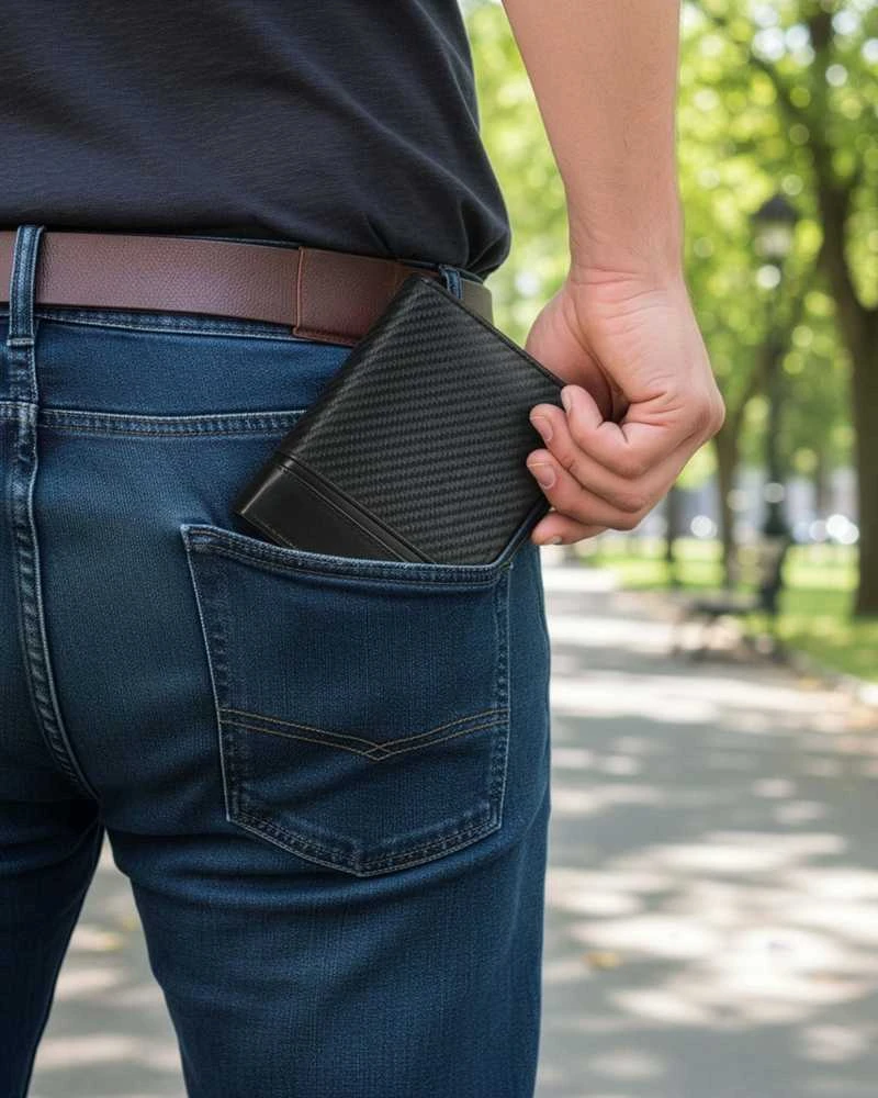 Vyriška odinė piniginė Stevens, juoda, su anglies pluošto danga ir RFID apsauga 02-326-R