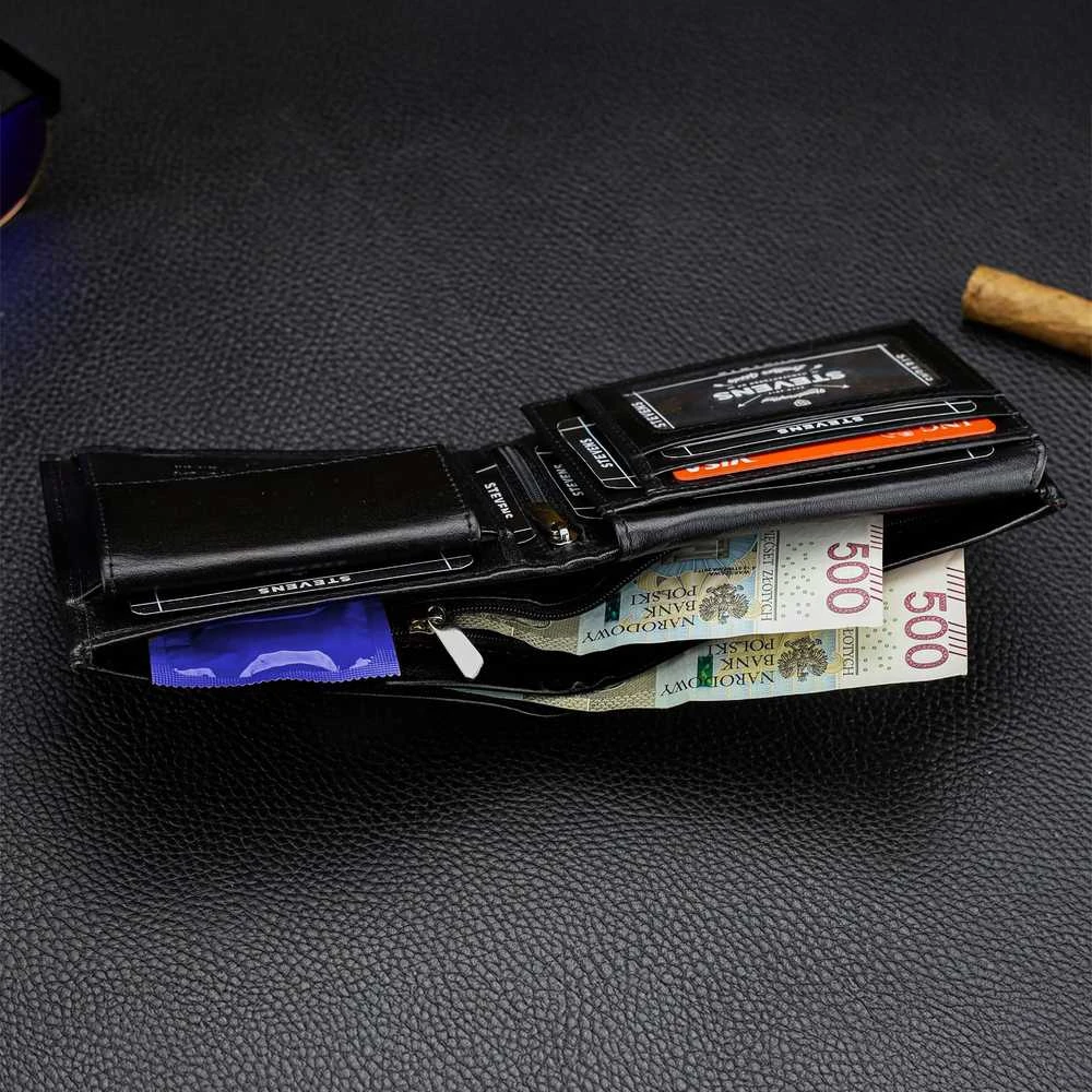 Vyriška odinė piniginė Stevens PREMIUM, juoda, su RFID apsauga 02-8888-R