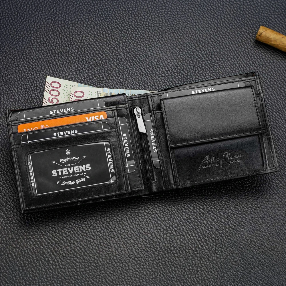 Vyriška odinė piniginė Stevens PREMIUM, juoda, su RFID apsauga 02-8888-R