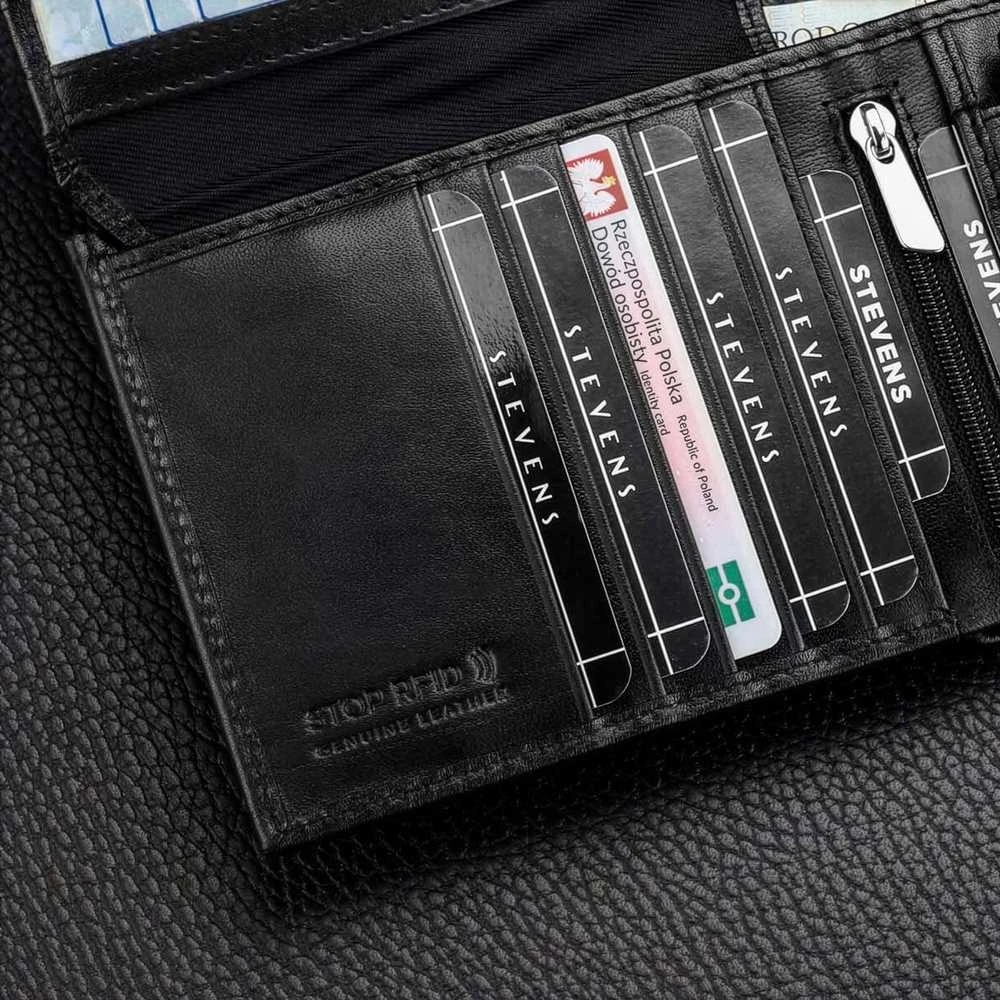 Vyriška odinė piniginė Stevens PREMIUM, juoda, su RFID apsauga 02-8888-R