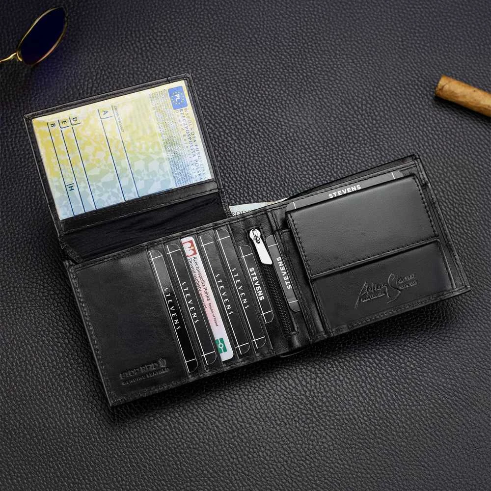 Vyriška odinė piniginė Stevens PREMIUM, juoda, su RFID apsauga 02-8888-R