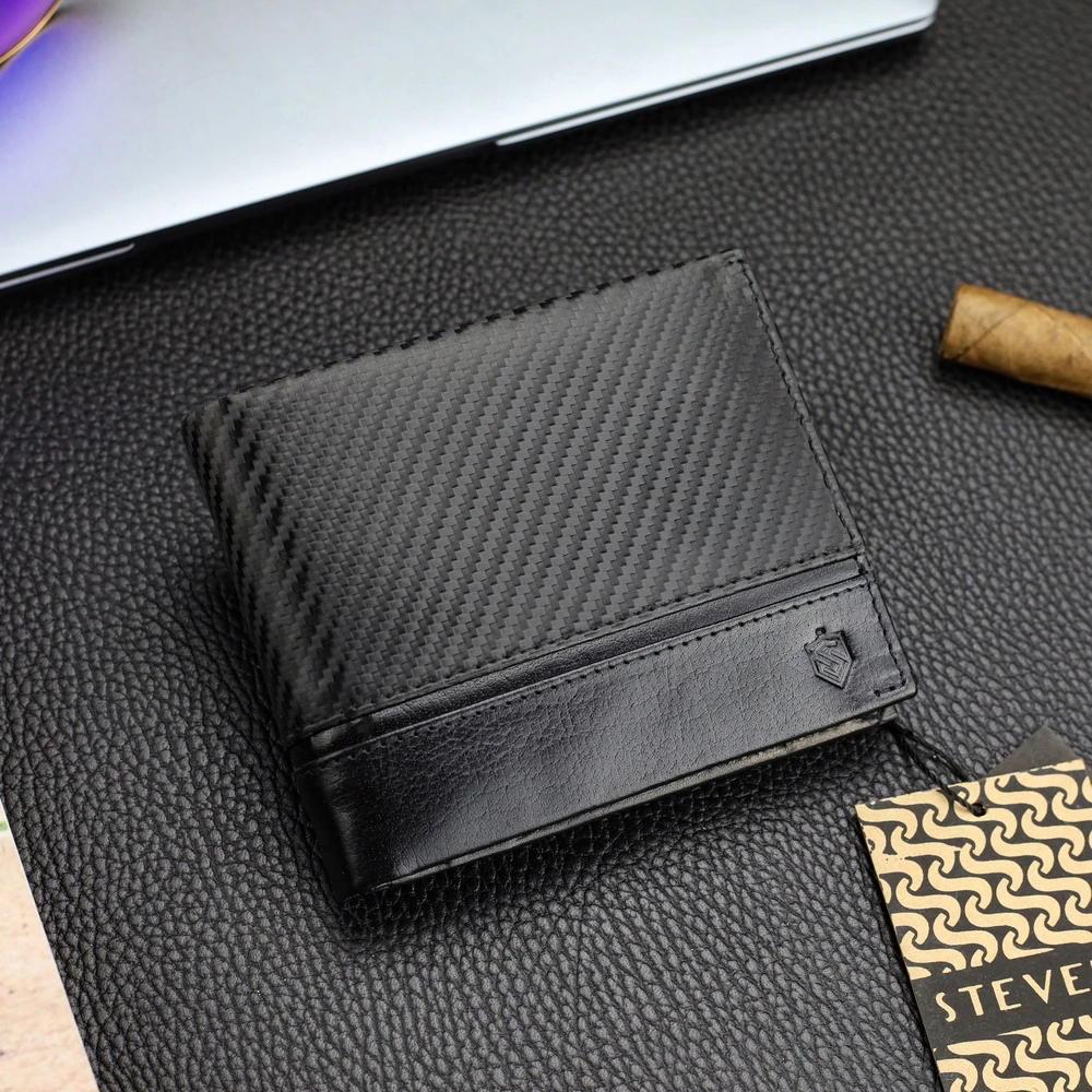 Vyriška odinė piniginė Stevens PREMIUM, juoda, su RFID apsauga 02-8888-R