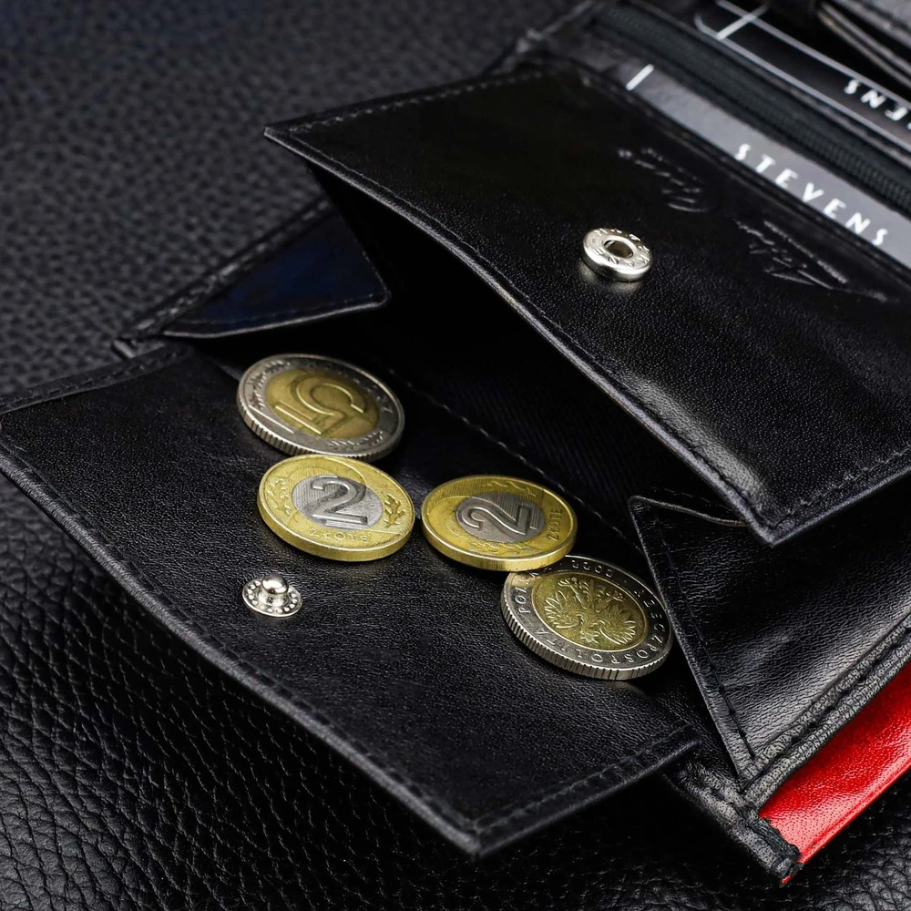 Vyriška odinė piniginė STEVENS su maišeliu, juoda, RFID apsauga Z06-326