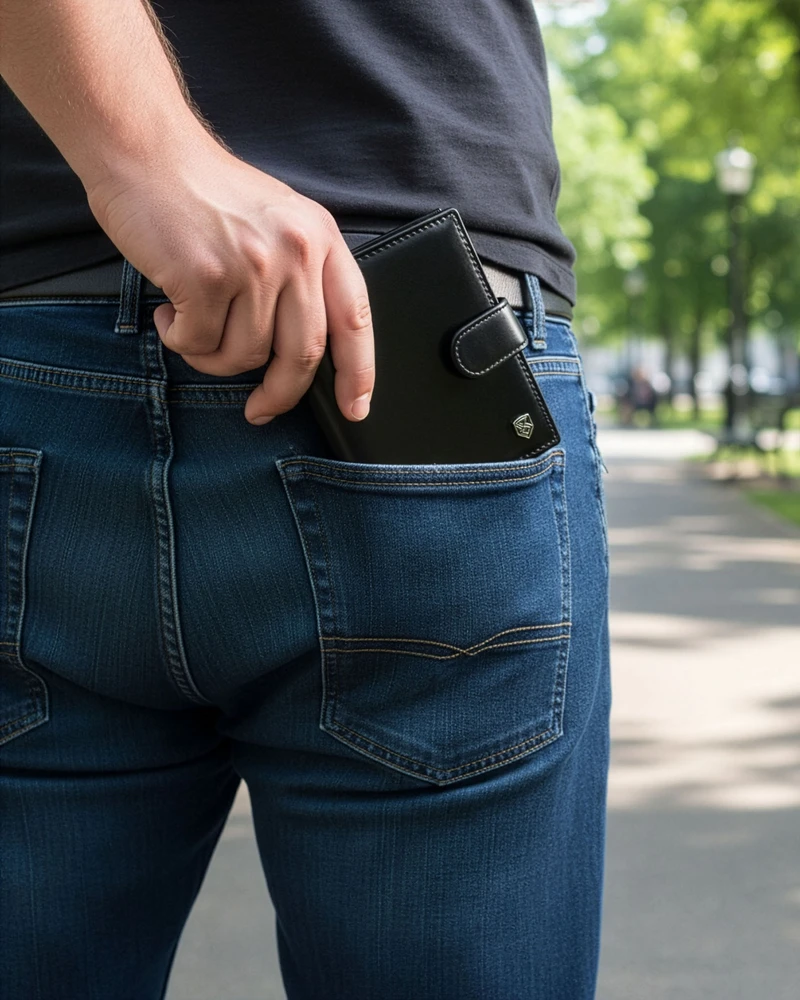 Vyriška odinė piniginė STEVENS su maišeliu, juoda, RFID apsauga Z03-326A