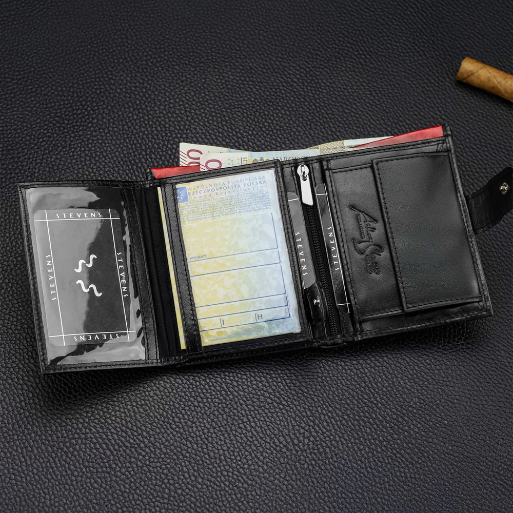 Vyriška odinė piniginė STEVENS su maišeliu, juoda, su RFID apsauga Z06-326A