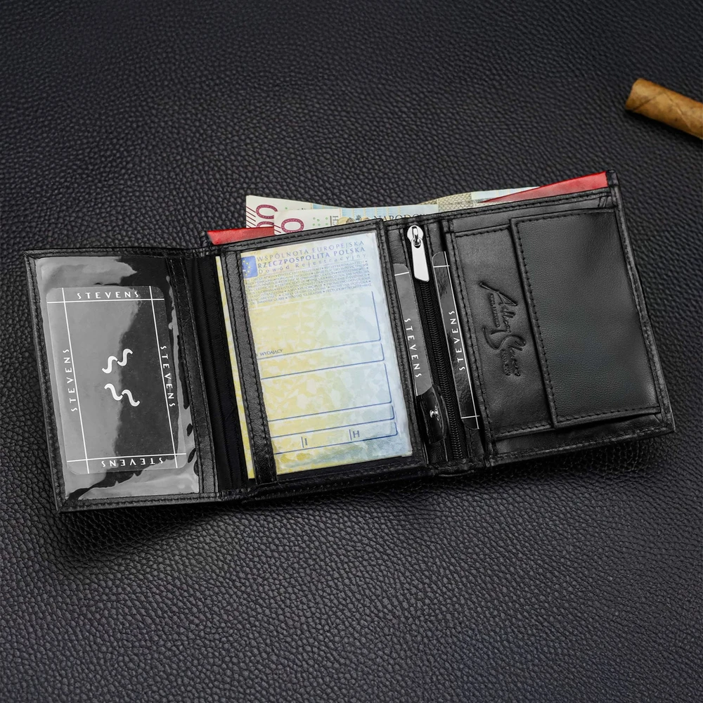 Vyriška odinė piniginė STEVENS su maišeliu, juoda, RFID apsauga Z06-326
