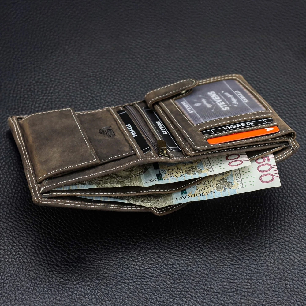 Vyriška odinė piniginė STEVENS su maišeliu, ruda, su RFID apsauga Z04-326