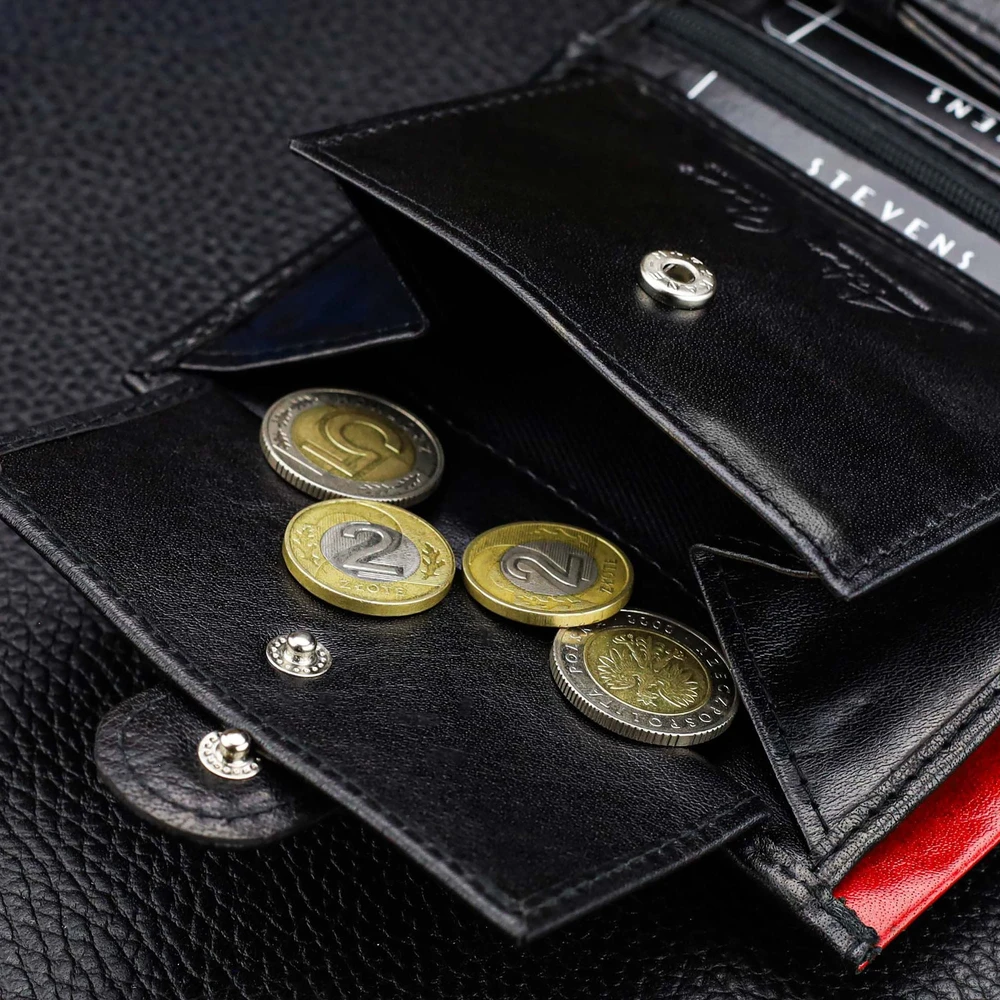 Vyriška odinė piniginė STEVENS su maišeliu, juoda, su RFID apsauga Z06-326A