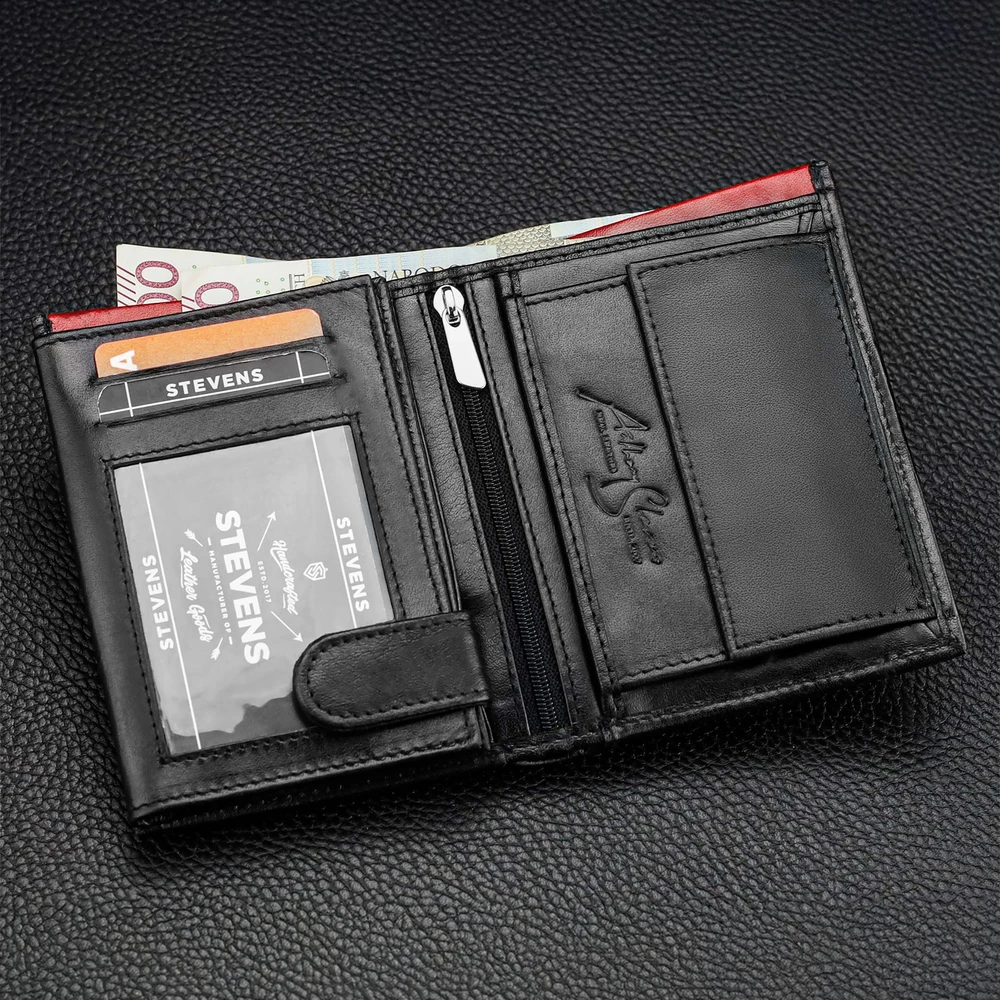 Vyriška odinė piniginė STEVENS su maišeliu, juoda, RFID apsauga Z06-326