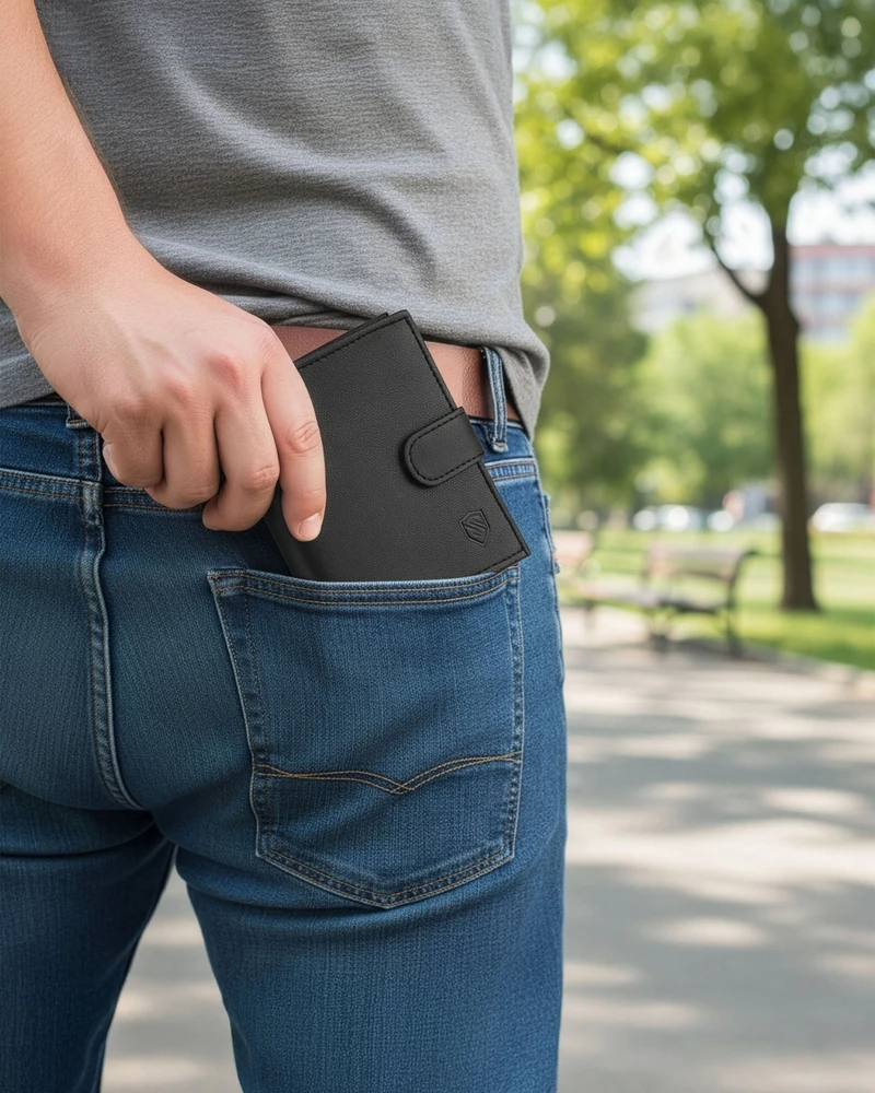 Vyriška odinė piniginė STEVENS su maišeliu, su RFID apsauga 326A
