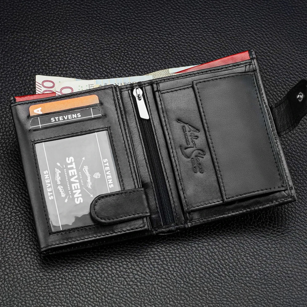 Vyriška odinė piniginė STEVENS su maišeliu, juoda, su RFID apsauga Z06-326A