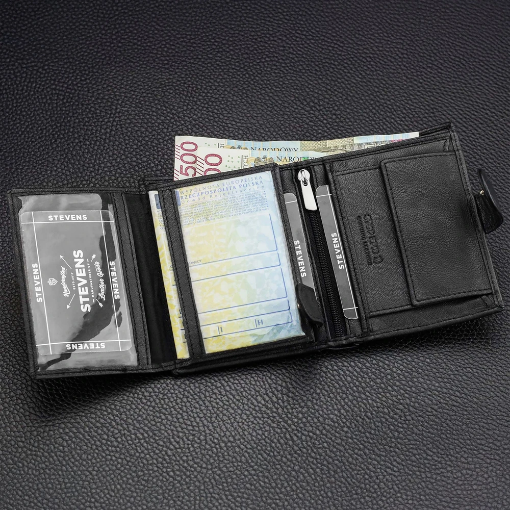 Vyriška odinė piniginė STEVENS su maišeliu, su RFID apsauga 326A