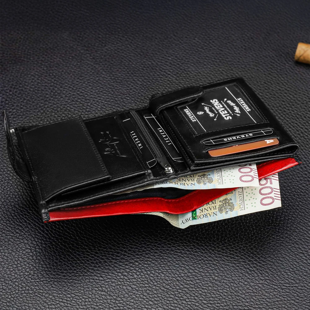 Vyriška odinė piniginė STEVENS su maišeliu, juoda, su RFID apsauga Z06-326A