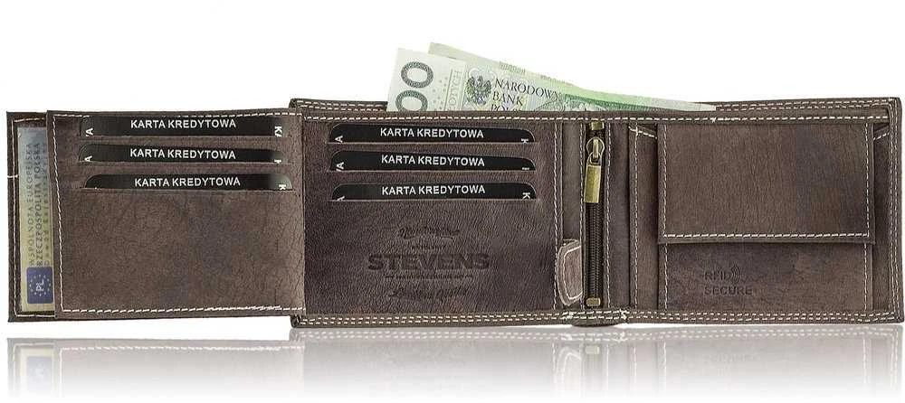 Vyriška odinė piniginė Stevens su RFID apsauga rudos spalvos