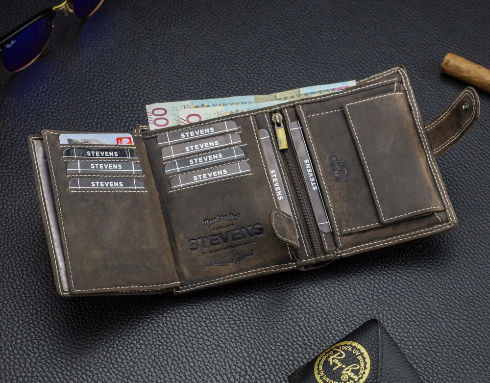 Vyriška odinė piniginė Stevens su RFID apsauga, rudos spalvos