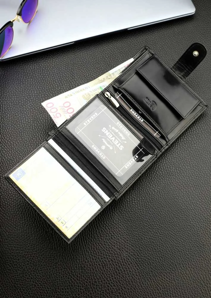 Vyriška odinė piniginė Stevens su RFID apsauga juodos spalvos