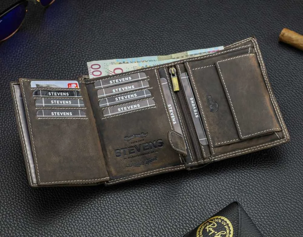 Vyriška odinė piniginė Stevens su RFID apsauga rudos spalvos