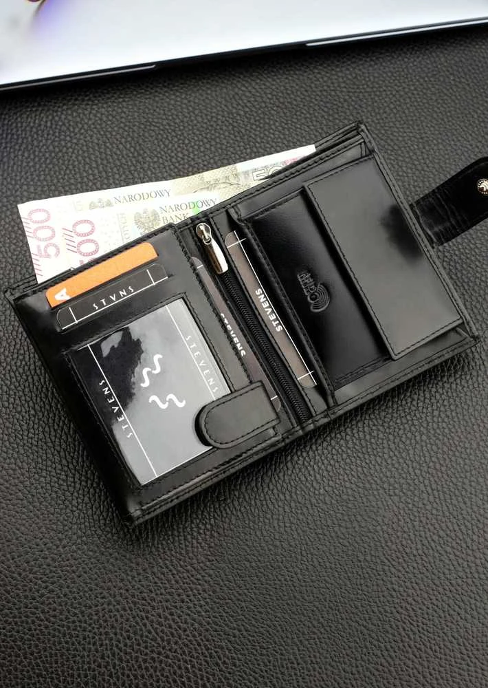 Vyriška odinė piniginė Stevens su RFID apsauga juodos spalvos