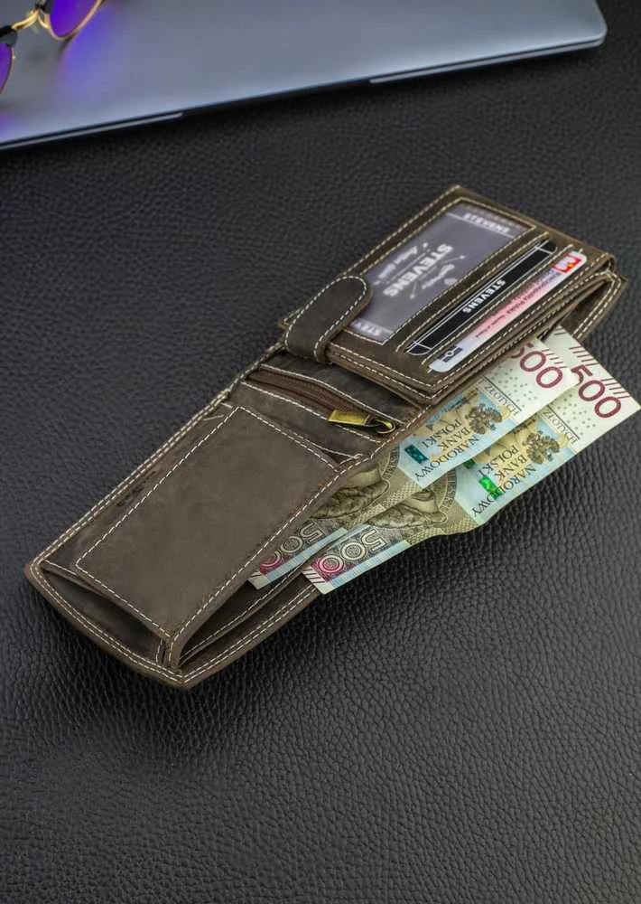 Vyriška odinė piniginė Stevens su RFID apsauga rudos spalvos