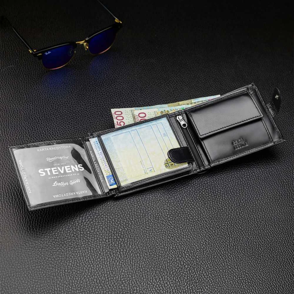 Vyriška odinė piniginė Stevens su RFID apsauga, juoda PREMIUM 03-325A