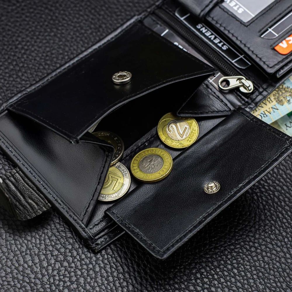 Vyriška odinė piniginė Stevens su RFID apsauga, juoda PREMIUM 03-325A