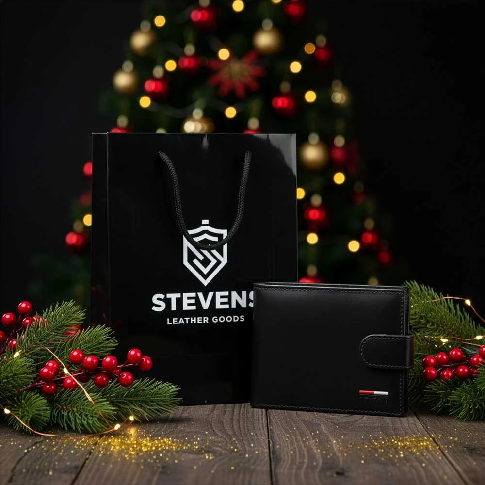 Vyriška odinė piniginė Stevens su RFID apsauga, juoda PREMIUM 07-325A