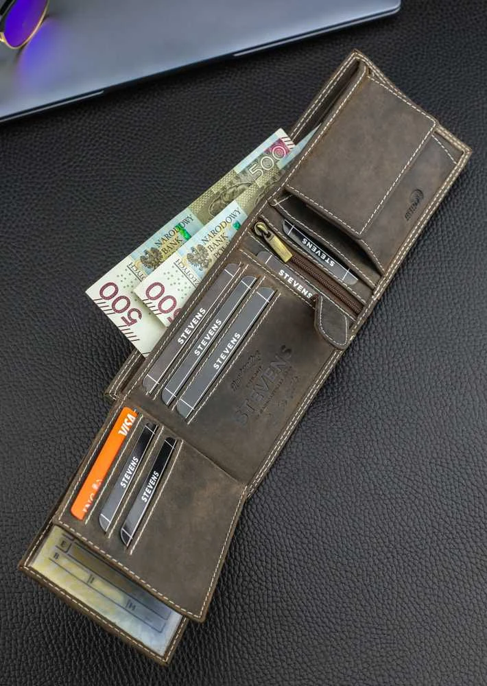 Vyriška odinė piniginė Stevens su RFID apsauga rudos spalvos