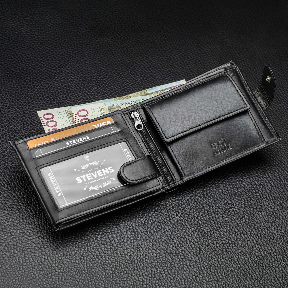 Vyriška odinė piniginė Stevens su RFID apsauga, juoda PREMIUM 03-325A