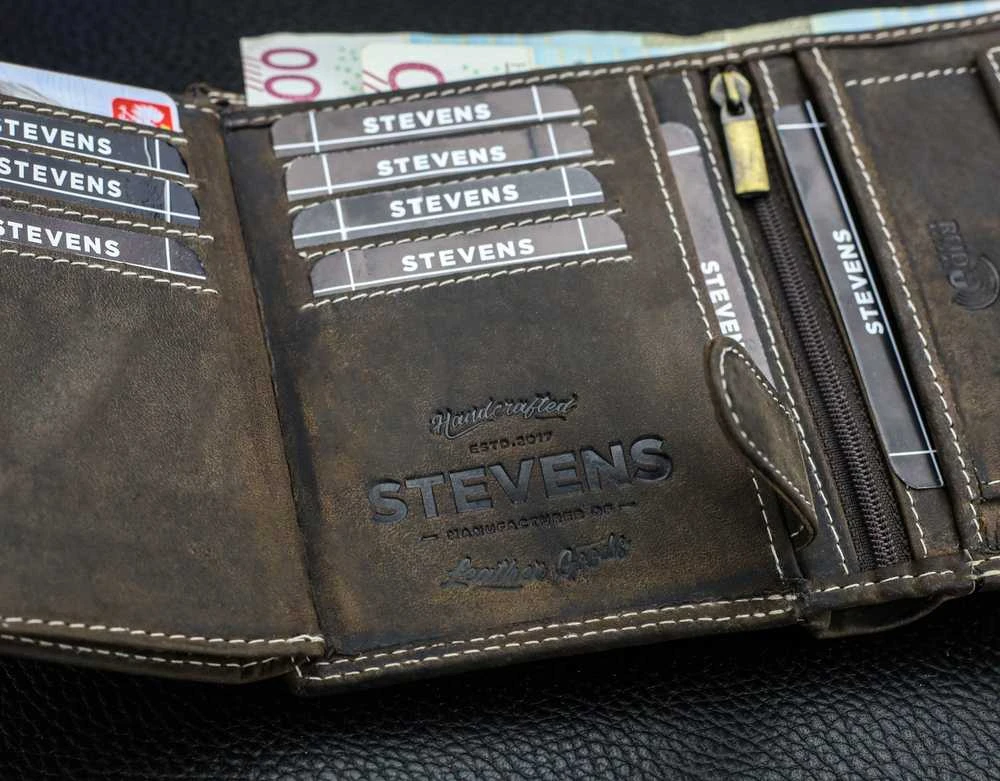 Vyriška odinė piniginė Stevens su RFID apsauga rudos spalvos