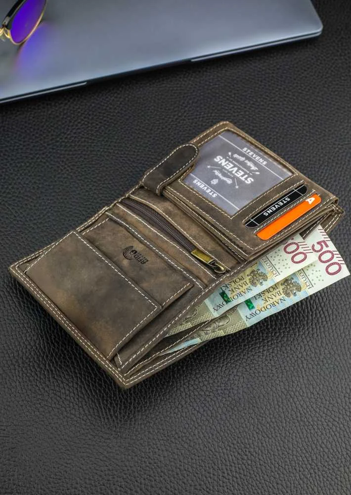 Vyriška odinė piniginė Stevens su RFID apsauga rudos spalvos