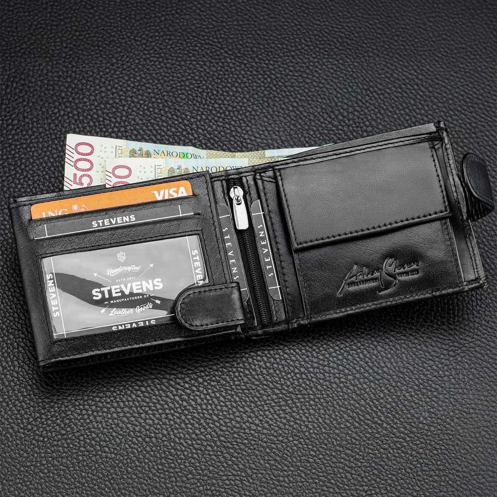 Vyriška odinė piniginė Stevens su RFID apsauga, juoda PREMIUM 07-325A