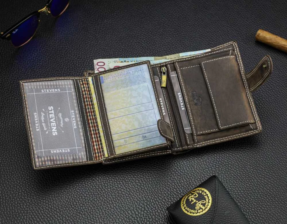 Vyriška odinė piniginė Stevens su RFID apsauga, rudos spalvos